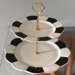 Cynthia Rowley 2-Tier Black and White Checkered Dessert Stand